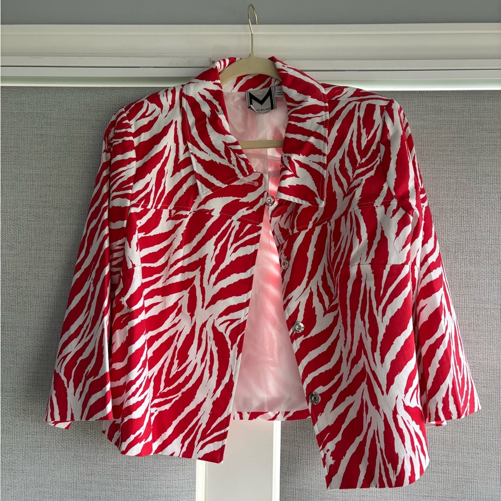 Marc Bouwer Red and White Zebra Print Lightweight Jacket